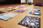 Quilt squares lying on the table.
